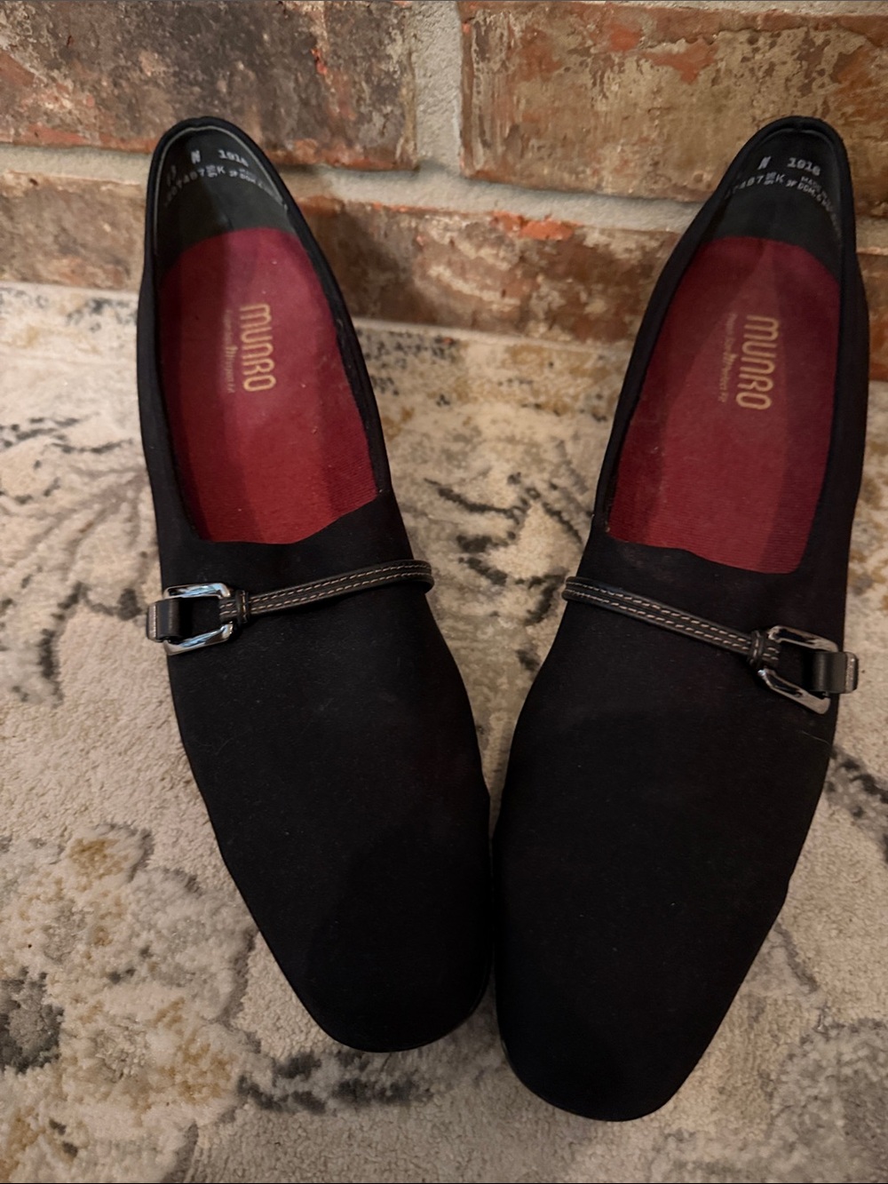 Munro Black Slip-On Loafers with Buckle Trim